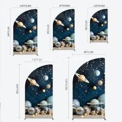 Lofaris Blue Galaxy Space Half Moon Arch Backdrop with Planets and Stars Dreamy Celestial Theme Party Decor