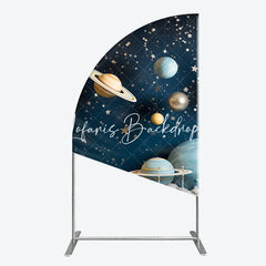 Lofaris Blue Galaxy Space Half Moon Arch Backdrop with Planets and Stars Dreamy Celestial Theme Party Decor