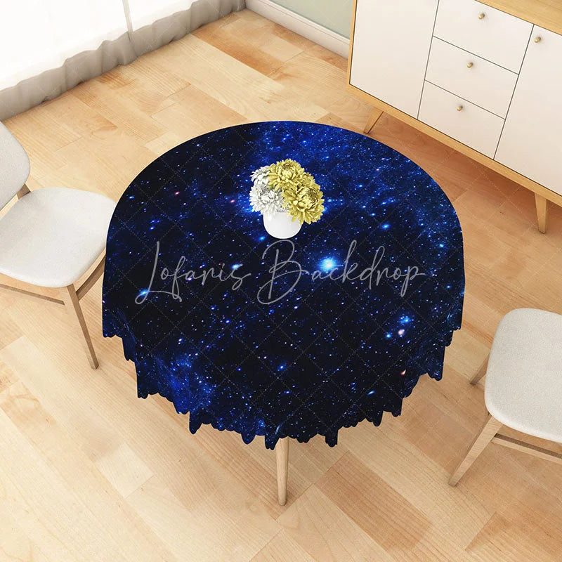 Lofaris Blue Galaxy Space Nebula Round Tablecloth Outer Stars Theme Table Cover for Boy Birthday