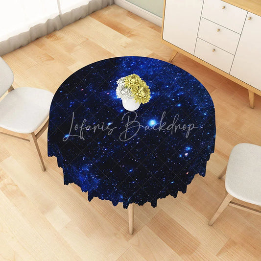 Lofaris Blue Galaxy Space Nebula Round Tablecloth Outer Stars Theme Table Cover for Boy Birthday
