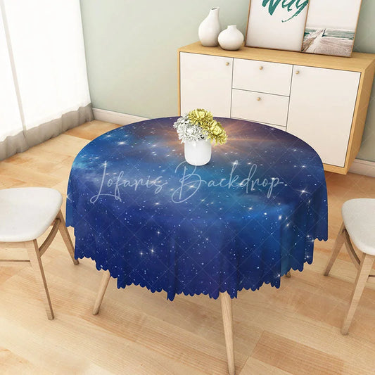 Lofaris Blue Galaxy Starry Night Round Tablecloth Outer Space Nebula Universe Theme for Birthday Party Decor