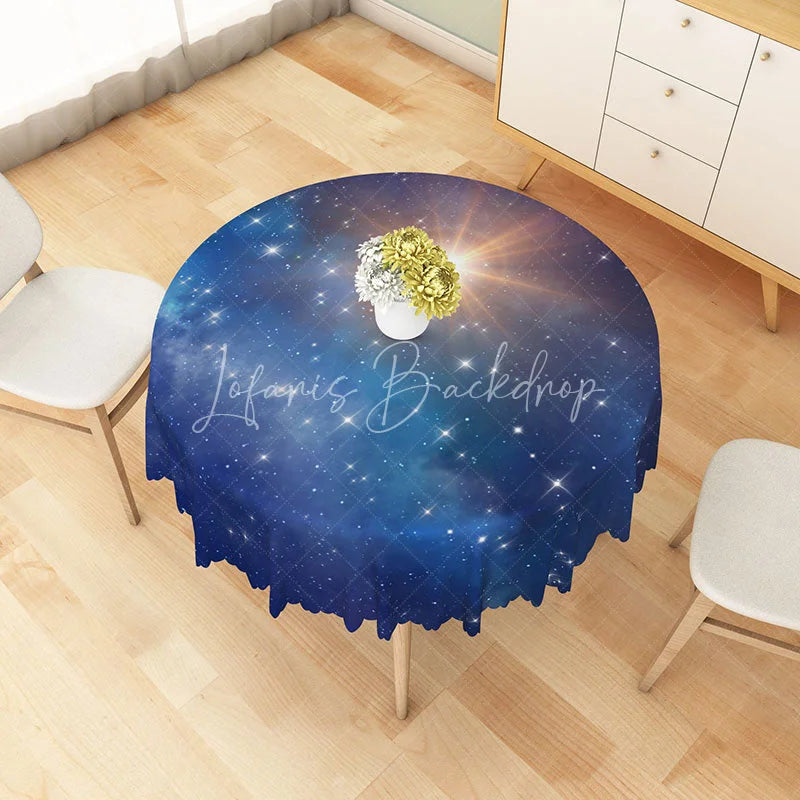 Lofaris Blue Galaxy Starry Night Round Tablecloth Outer Space Nebula Universe Theme for Birthday Party Decor
