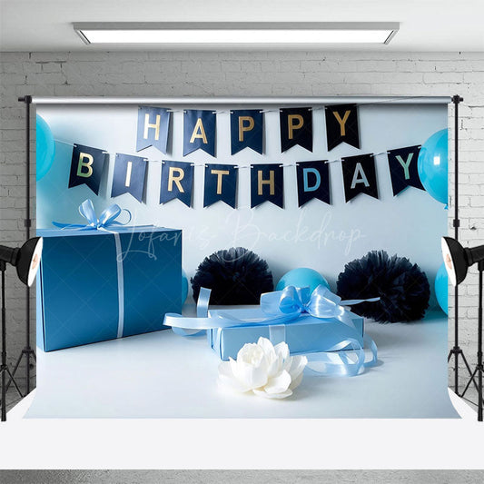 Lofaris Blue Gifts Balloons Birthday Cake Smash Backdrop