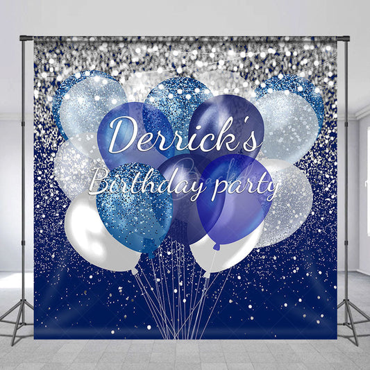 Lofaris Blue Glitter Balloons Custom Name Birthday Backdrop
