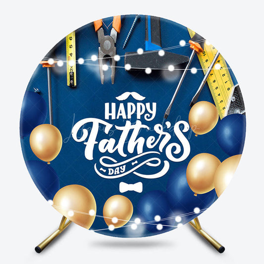 Lofaris Blue Gold Balloons Light Round Fathers Day Backdrop