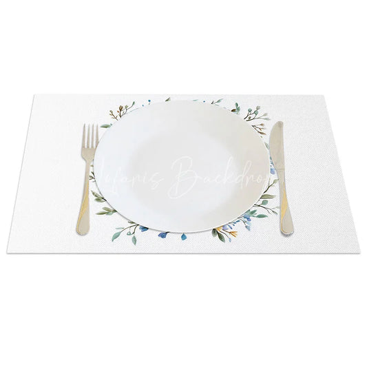 Lofaris Blue Gold Easter Egg Wreath Set of 4 Placemats Yellow Flower Spring Decoration Elegant Holiday Table Mat