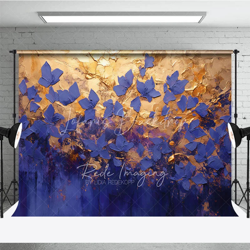 Lofaris Blue Gold Floral Fine Art Backdrop Oil Painting Style Flower Texture Background Elegant Photography Prop