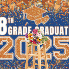 Lofaris Blue Gold Glitter 8th Grade Graduate 2025 Backdrop