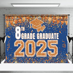 Lofaris Blue Gold Glitter 8th Grade Graduate 2025 Backdrop