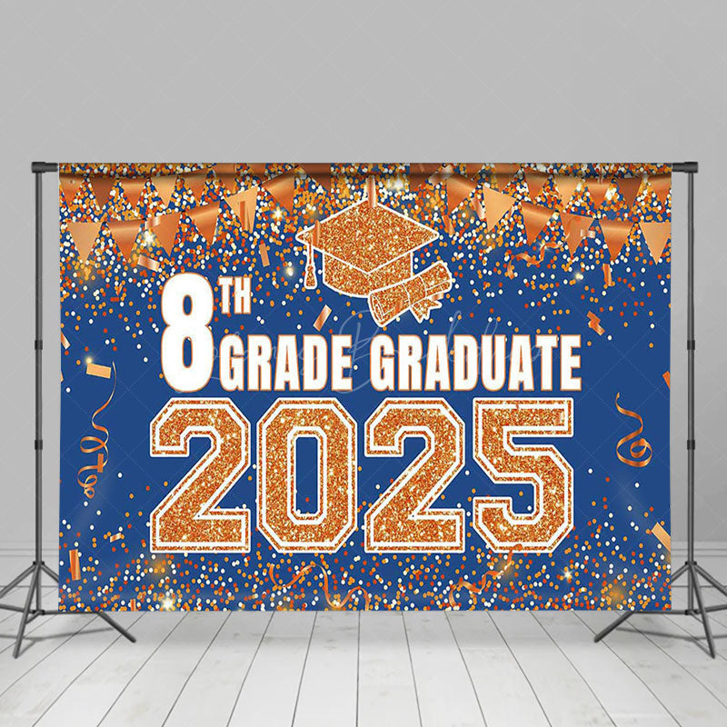 Lofaris Blue Gold Glitter 8th Grade Graduate 2025 Backdrop