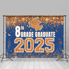 Lofaris Blue Gold Glitter 8th Grade Graduate 2025 Backdrop