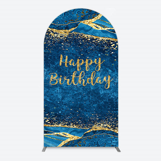 Lofaris Blue Gold Glitter Marbled Birthday Arch Backdrop
