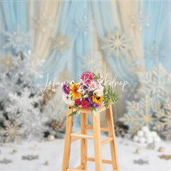 Lofaris Blue Gold Glitter Snowflake Winter Photography Backdrop Elegant Wonderland Holiday Celebration Party Decor