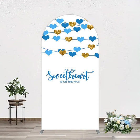 Lofaris Blue Gold Little Sweatheart Baby Shower Arch Backdrop