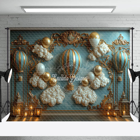 Lofaris Blue Gold Luxury Balloons Cloud Cake Smash Backdrop