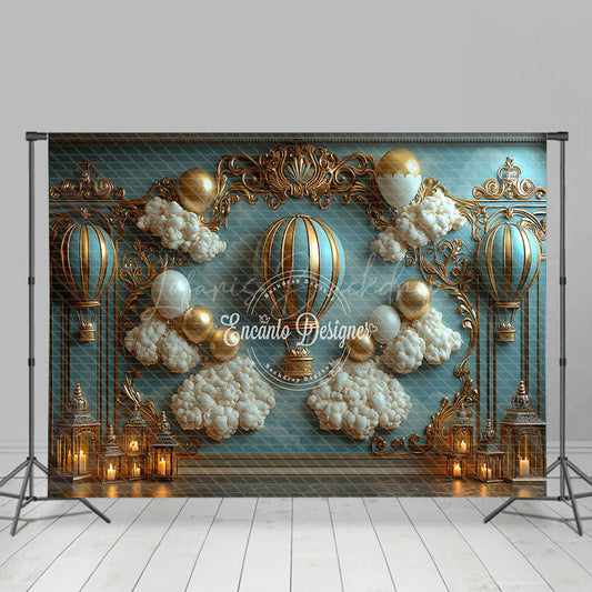 Lofaris Blue Gold Luxury Balloons Cloud Cake Smash Backdrop