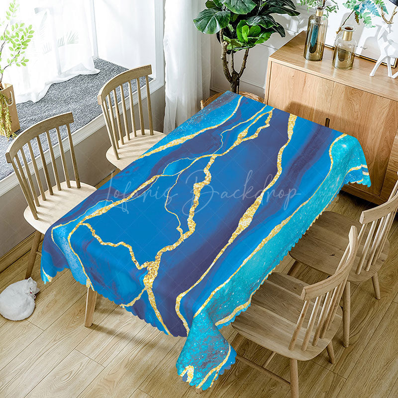 Lofaris Blue Gradient Marble Tablecloth with Faux Glitter for Elegant Modern and Luxury Party Decor