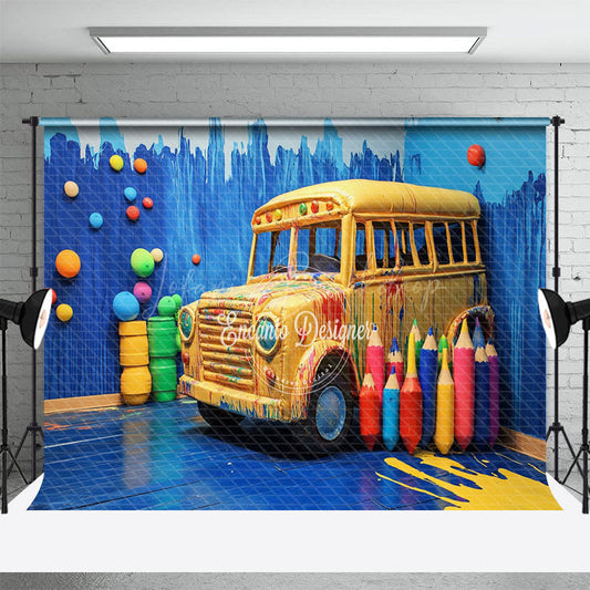 Lofaris Blue Graffiti Wall Bus Back To School Photo Backdrop