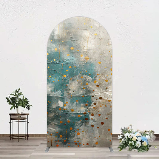 Lofaris Blue Gray Cement Wall Gold Dots Birthday Arch Backdrop
