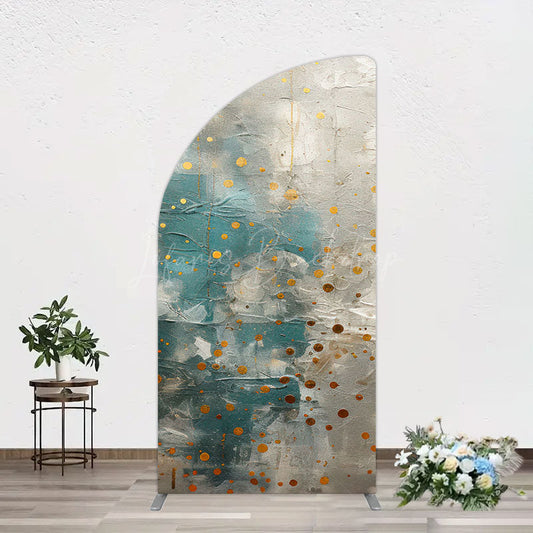 Lofaris Blue Gray Cement Wall Gold Dots Birthday Half Moon Arch Backdrop