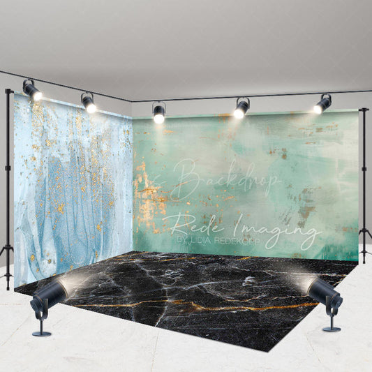 Lofaris Blue Green Black Gold Marbled Room Set Backdrop