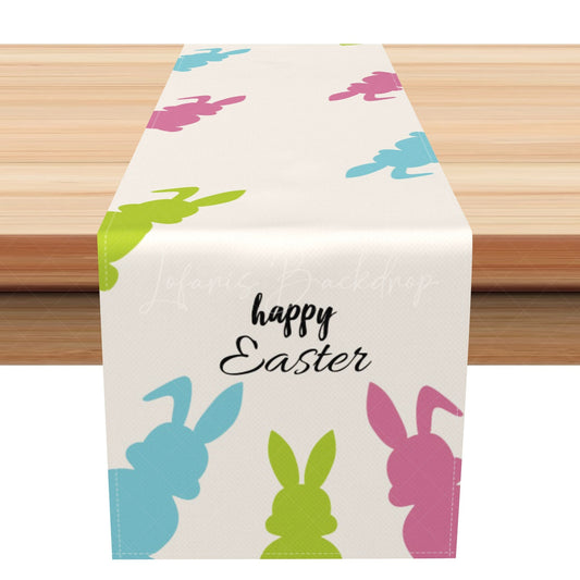 Lofaris Blue Green Pink Bunny Happy Easter Table Runner