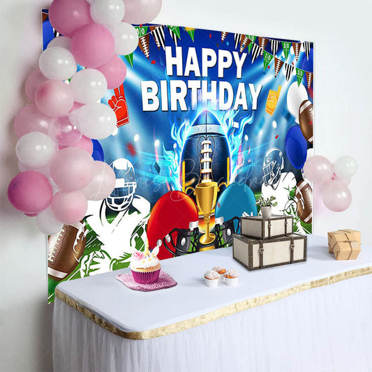 Lofaris Blue Green Rugby Field Sports Happy Birthday Backdrop