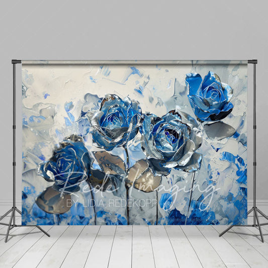 Lofaris Blue Grey Abstract Floral Fine Art Photo Backdrop