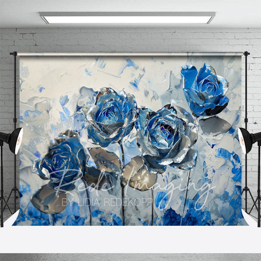 Lofaris Blue Grey Abstract Floral Fine Art Photo Backdrop
