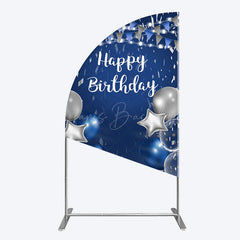Lofaris Blue Grey Balloon Flags Happy Birthday Half Moon Arch Backdrop