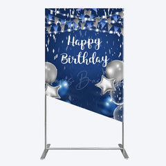 Lofaris Blue Grey Balloon Flags Happy Birthday Rectangle Backdrop