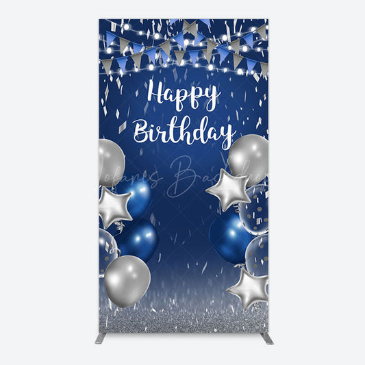 Lofaris Blue Grey Balloon Flags Happy Birthday Rectangle Backdrop
