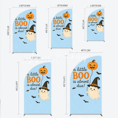 Lofaris Blue Half Moon Arch Backdrop with Cute Ghost Pumpkin Balloon A Little Boo Is Almost Due Halloween Baby Shower Decor