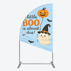 Lofaris Blue Half Moon Arch Backdrop with Cute Ghost Pumpkin Balloon A Little Boo Is Almost Due Halloween Baby Shower Decor