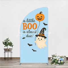Lofaris Blue Half Moon Arch Backdrop with Cute Ghost Pumpkin Balloon A Little Boo Is Almost Due Halloween Baby Shower Decor