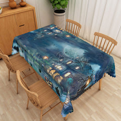 Lofaris Blue Halloween Rectangle Tablecloth with Jack O’ Lantern Faces for Unique and Spooky Kids Party Decor