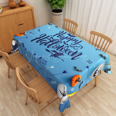 Lofaris Blue Halloween Rectangle Tablecloth with Pumpkin Bat and Ghost for Unique Spooky Kids Party Decor