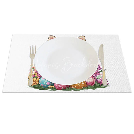 Lofaris Blue Hoodie Chihuahua Set of 4 Placemats Easter Dog with Eggs Spring Holiday Table Mats Decor