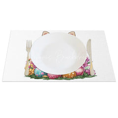 Lofaris Blue Hoodie Chihuahua Set of 4 Placemats Easter Dog with Eggs Spring Holiday Table Mats Decor