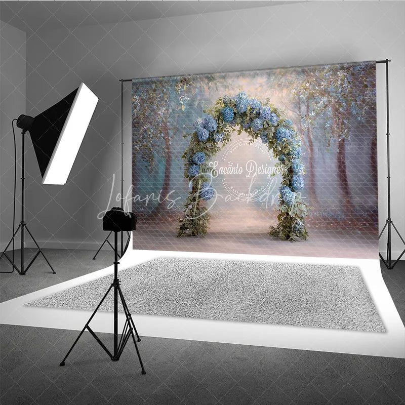 Lofaris Blue Hydrangea Floral Arch Backdrop Whimsical Forest Wedding Enchanted Garden Bridal Shower Photo Prop