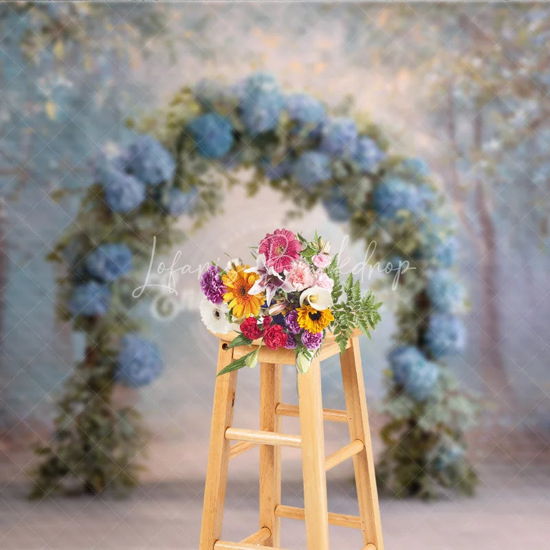 Lofaris Blue Hydrangea Floral Arch Backdrop Whimsical Forest Wedding Enchanted Garden Bridal Shower Photo Prop
