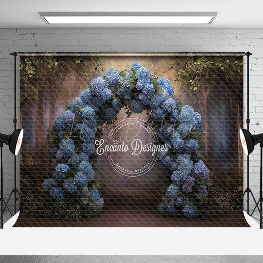 Lofaris Blue Hydrangea Floral Arch Photography Backdrop Enchanted Forest for Wedding Romantic Photo Background