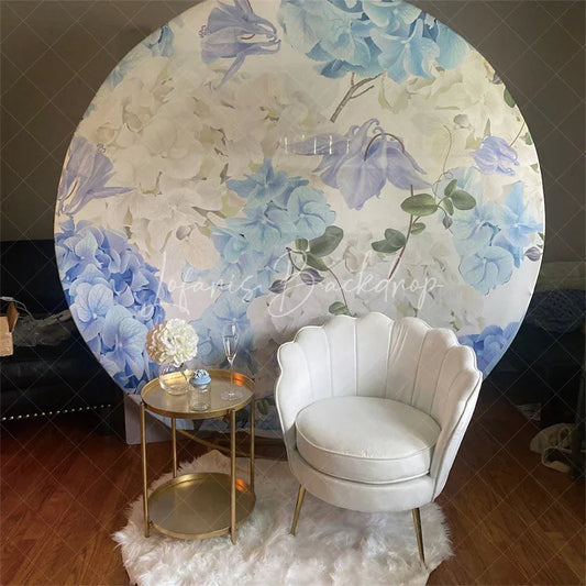 Lofaris Blue Hydrangea Floral Bridal Shower Round Backdrop