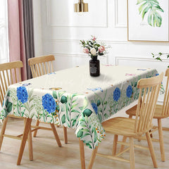 Lofaris Blue Hydrangea Rectangle Tablecloth Butterfly and Floral Dining Table Cover Decor