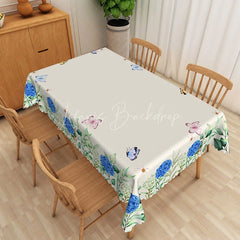 Lofaris Blue Hydrangea Rectangle Tablecloth Butterfly and Floral Dining Table Cover Decor