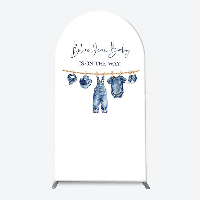 Lofaris Blue Jean Baby Gingham Check and Denim Patchwork Arch Backdrop Kit Rustic Shower Celebration Decor