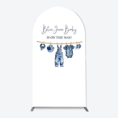 Lofaris Blue Jean Baby Gingham Check and Denim Patchwork Arch Backdrop Kit Rustic Shower Celebration Decor