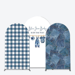 Lofaris Blue Jean Baby Gingham Check and Denim Patchwork Arch Backdrop Kit Rustic Shower Celebration Decor