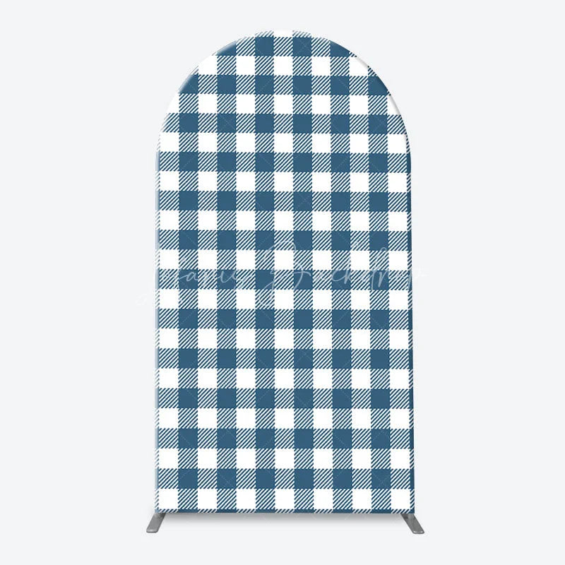 Lofaris Blue Jean Baby Gingham Check and Denim Patchwork Arch Backdrop Kit Rustic Shower Celebration Decor