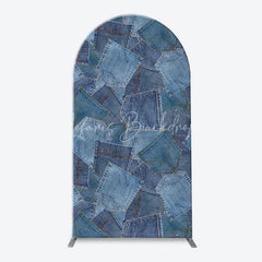 Lofaris Blue Jean Baby Gingham Check and Denim Patchwork Arch Backdrop Kit Rustic Shower Celebration Decor